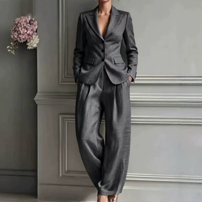 Conjunto de traje para mujer con blazer entallado y pantalón ancho