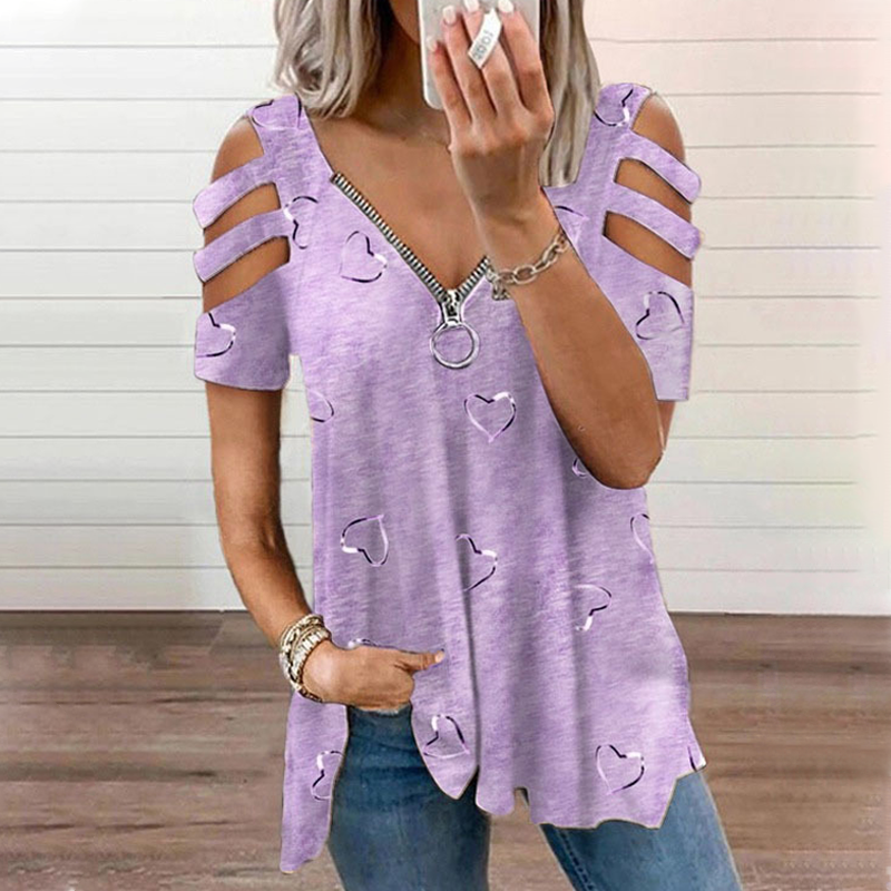 Camiseta mujer con hombros descubiertos y cremallera
