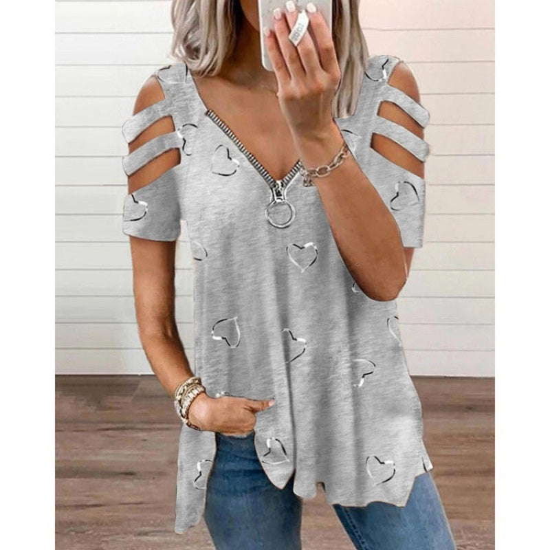 Camiseta mujer con hombros descubiertos y cremallera