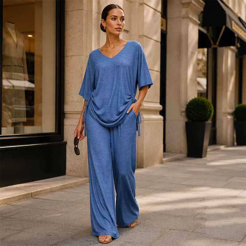 Conjunto mujer dos piezas con top ajustable y pantalón ancho