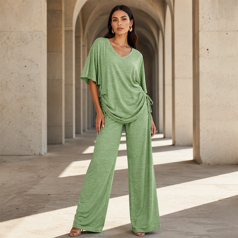 Conjunto mujer dos piezas con top ajustable y pantalón ancho