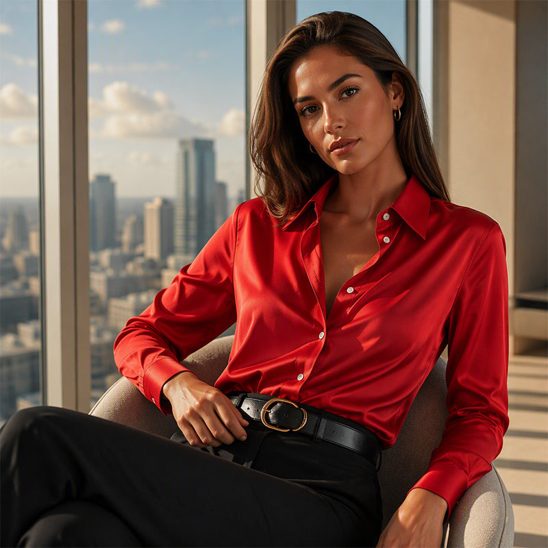 Blusa elegante para mujer con cuello camisero y botones frontales