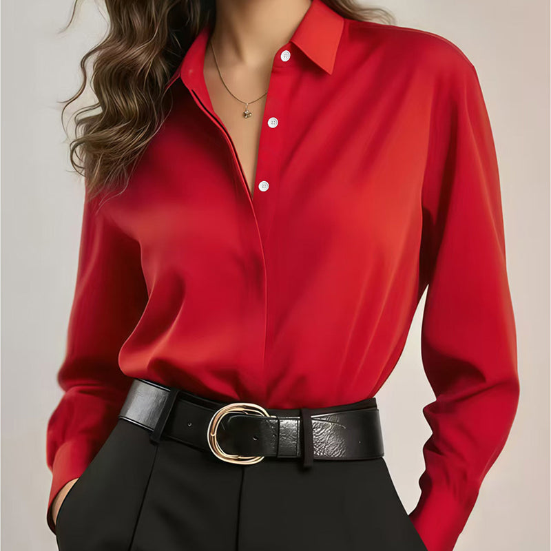 Blusa elegante para mujer con cuello camisero y botones frontales