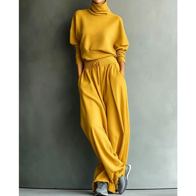 Conjunto mujer de dos piezas con cuello alto y pantalón ancho