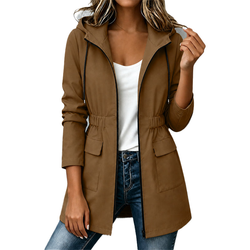 Chaqueta con capucha y cintura ajustable para mujer de entretiempo