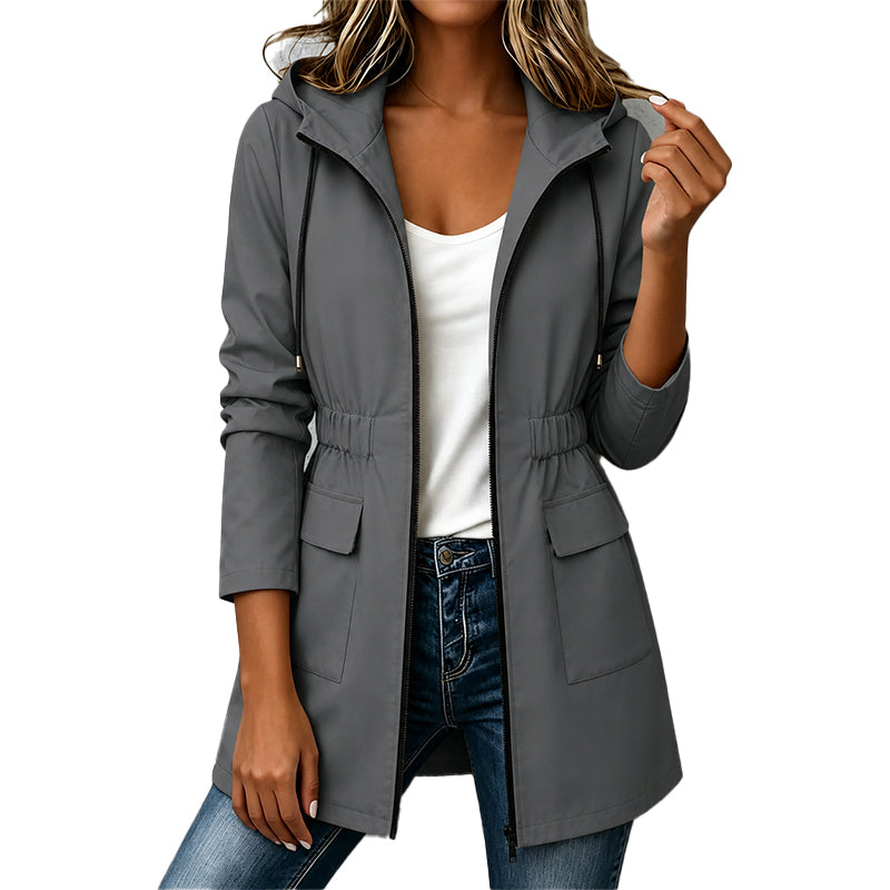 Chaqueta con capucha y cintura ajustable para mujer de entretiempo