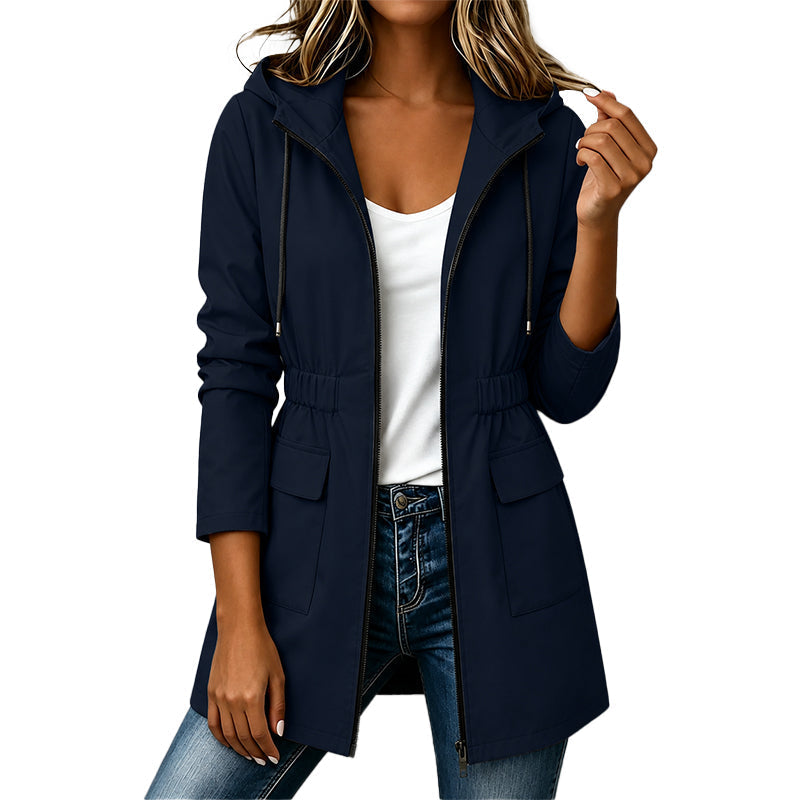 Chaqueta con capucha y cintura ajustable para mujer de entretiempo
