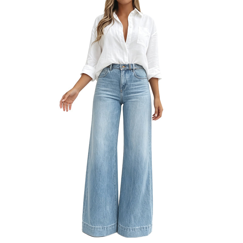 Jeans de pierna ancha para mujer con cintura alta y corte fluido