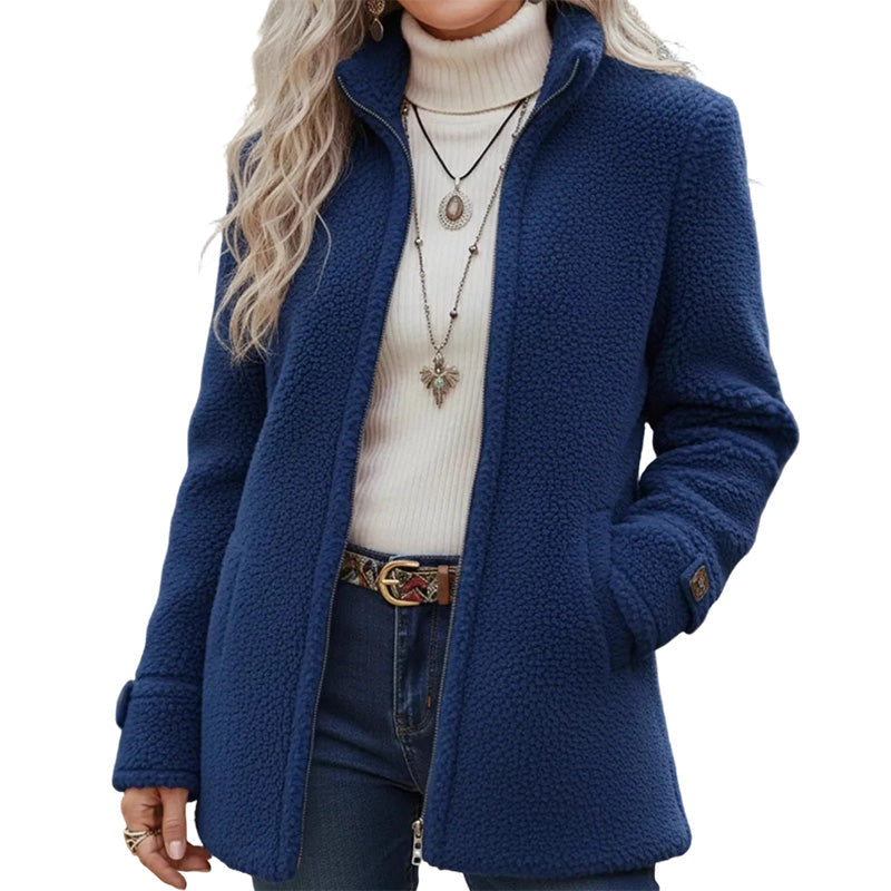 Chaqueta cálida con cuello alto y cremallera frontal para mujer