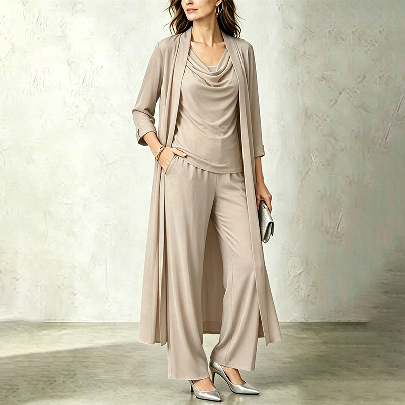 Conjunto de mujer de tres piezas con cárdigan largo y pantalón