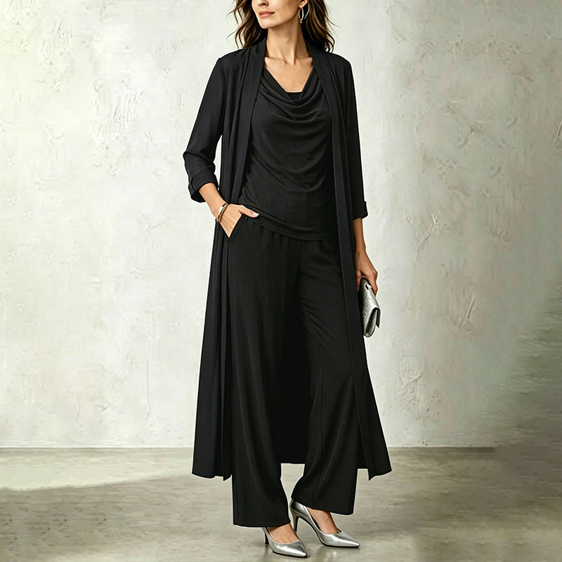 Conjunto de mujer de tres piezas con cárdigan largo y pantalón
