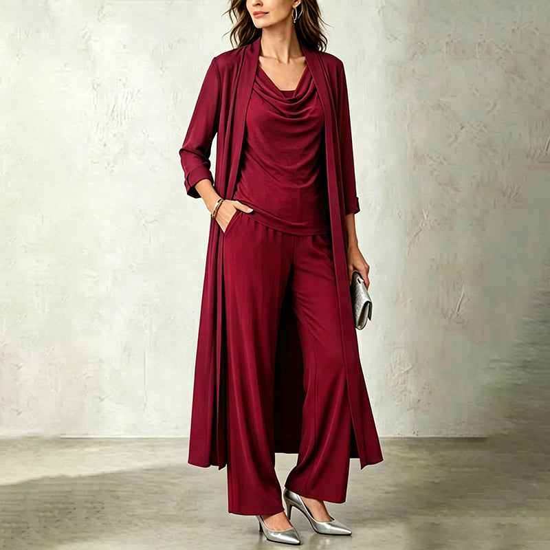 Conjunto de mujer de tres piezas con cárdigan largo y pantalón