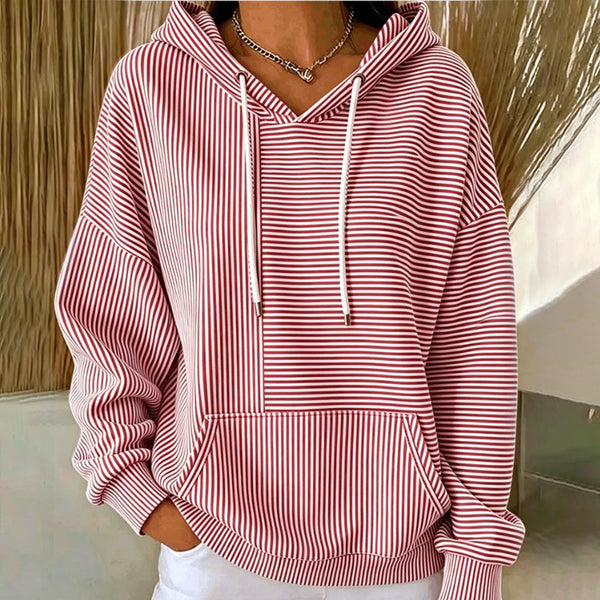 Sudadera a rayas para mujer con capucha y bolsillo canguro