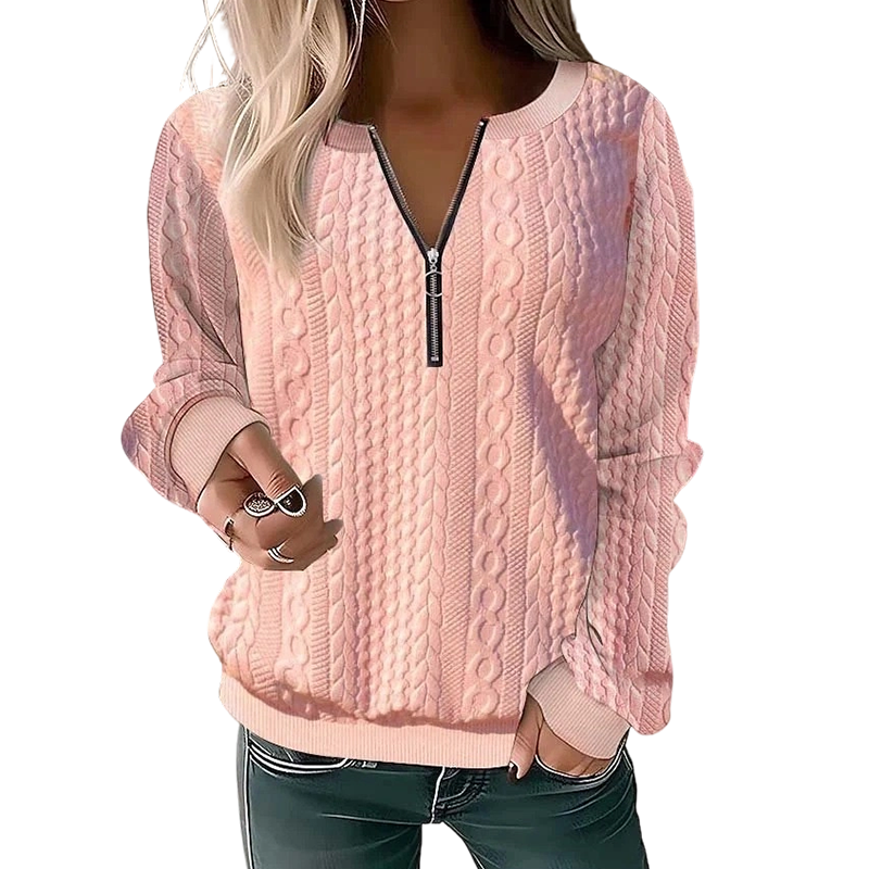 Sudadera de mujer con punto trenzado y cremallera corta frontal