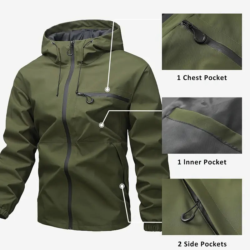 Chaqueta con capucha para hombre con cremallera y bolsillos