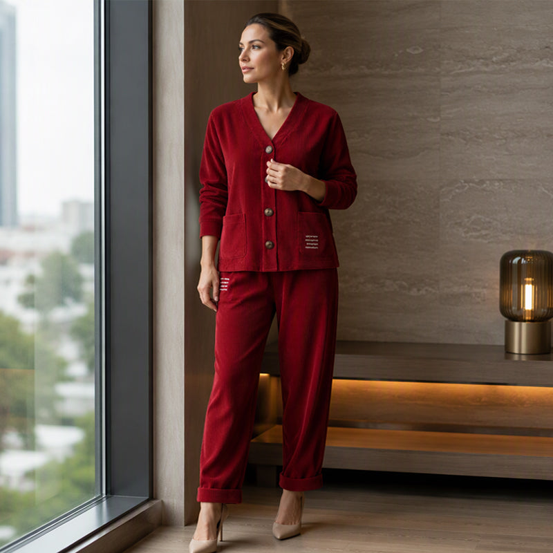 Conjunto de dos piezas para mujer con chaqueta abotonada y pantalón