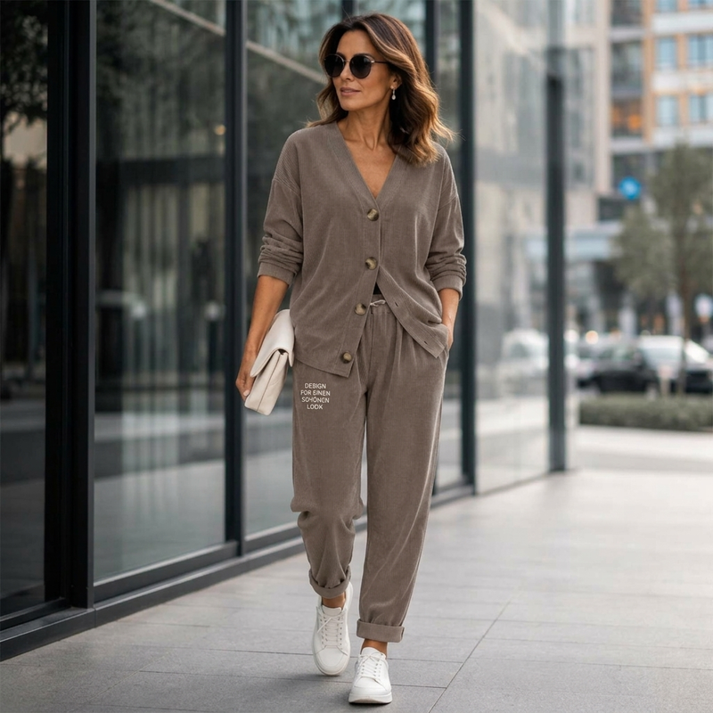 Conjunto de dos piezas para mujer con chaqueta abotonada y pantalón
