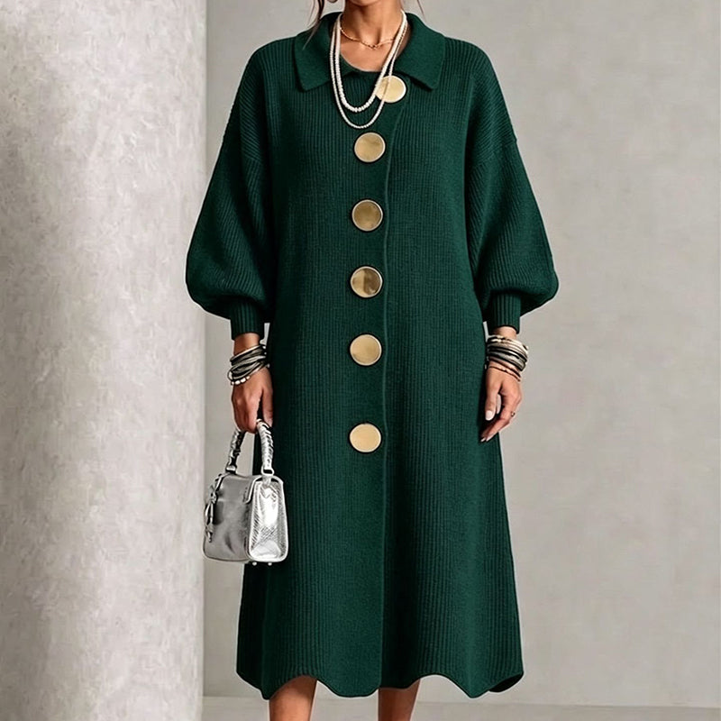 Vestido largo elegante para mujer con botones y mangas abullonadas