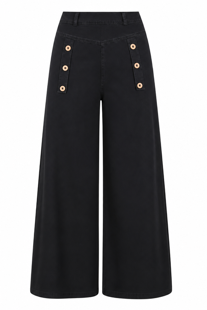 Pantalón vaquero ancho para mujer de talle alto con botones decorativos
