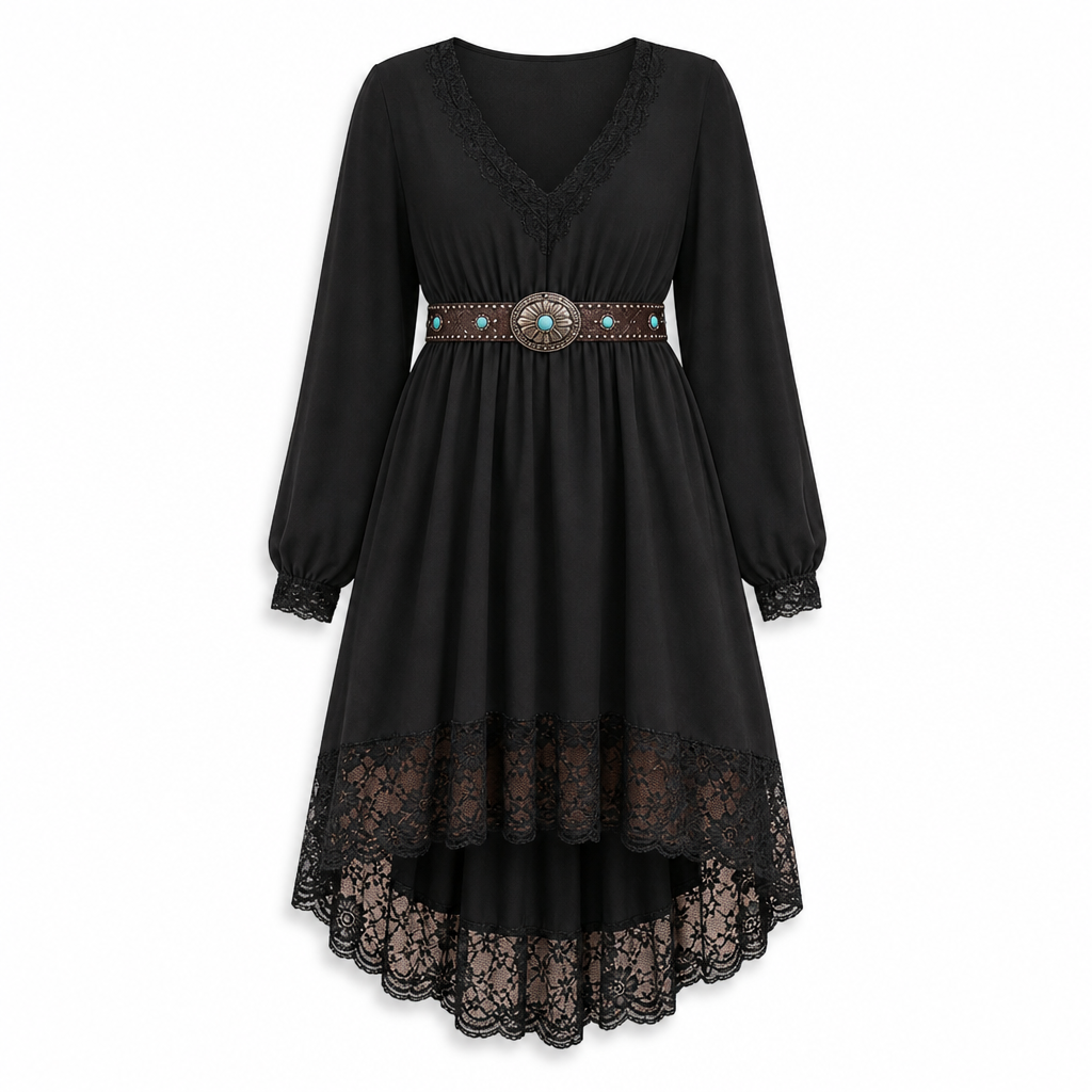 Vestido asimétrico para mujer con encaje y escote en V