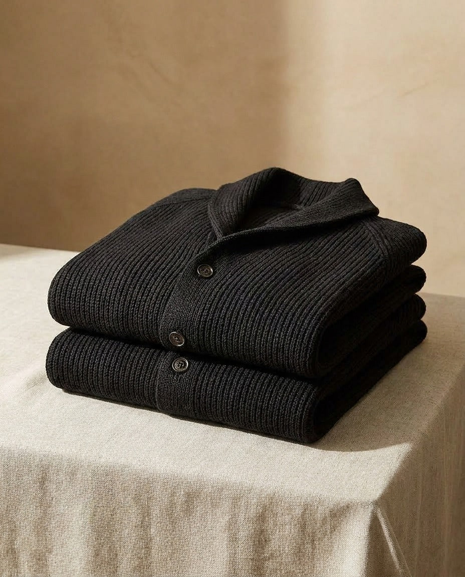 Cárdigan de punto acanalado para hombre con cuello chal y botones