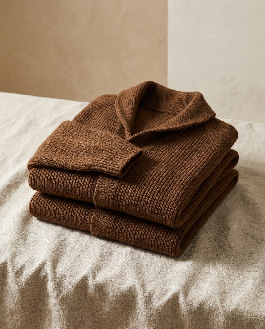 Cárdigan de punto acanalado para hombre con cuello chal y botones