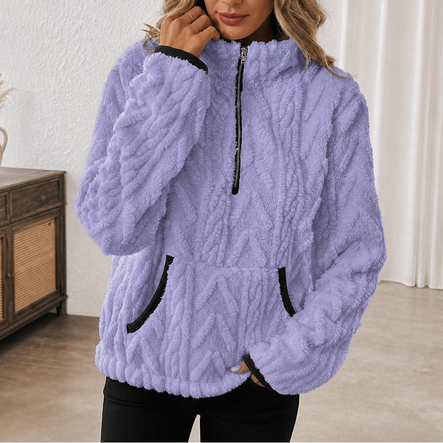 Sudadera polar con media cremallera y bolsillo para mujer