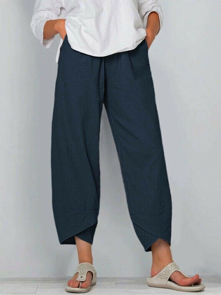 Pantalón mujer asimétrico de talle alto estilo bohemio