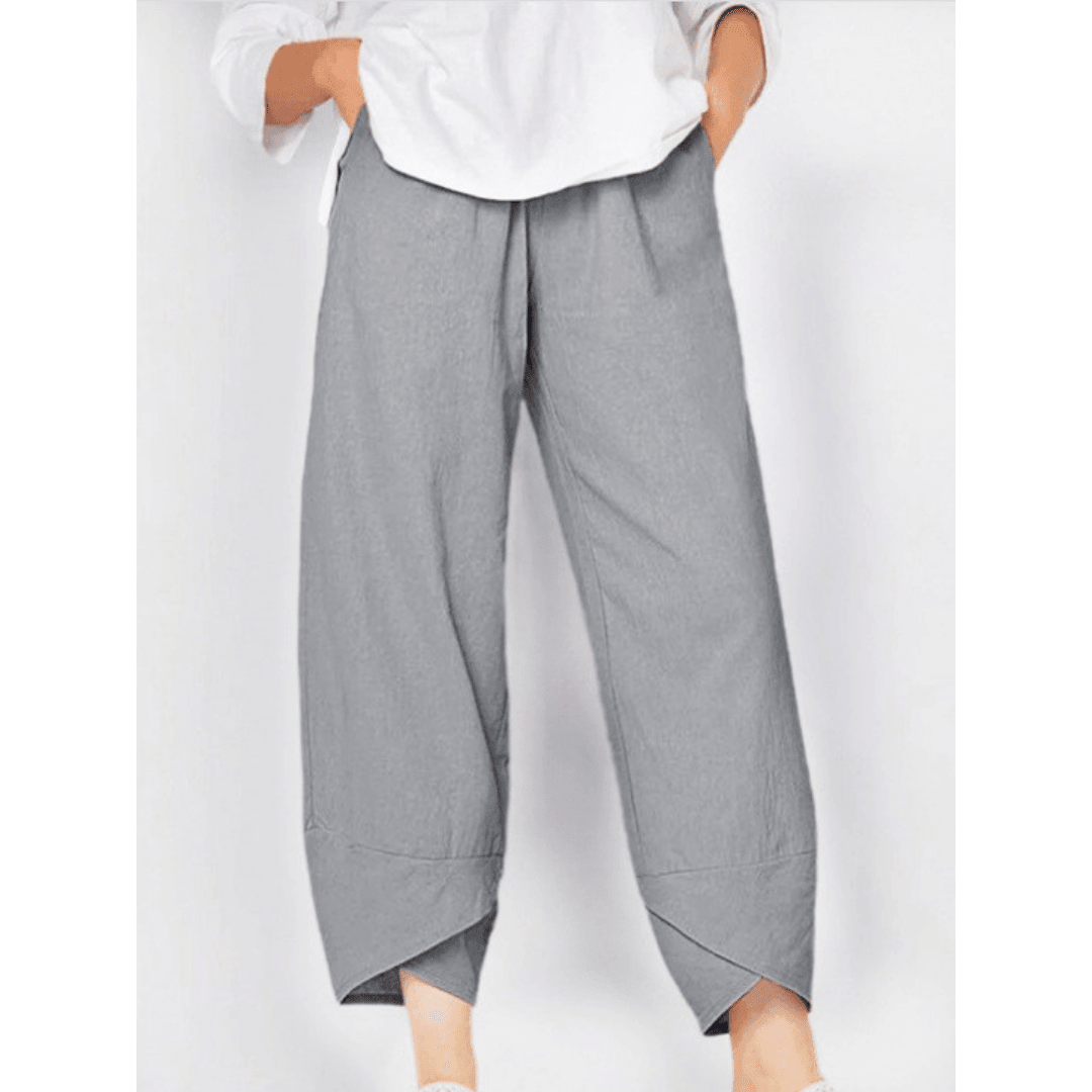 Pantalón mujer asimétrico de talle alto estilo bohemio