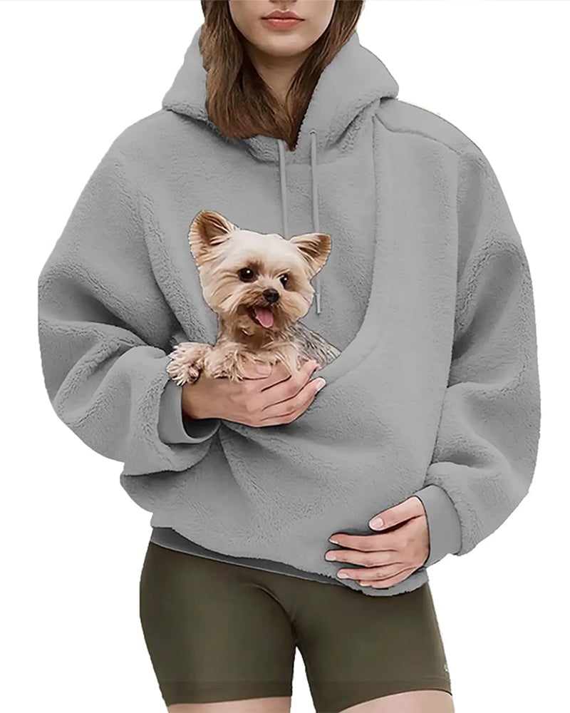 Sudadera con capucha y bolsillo para mascotas pequeñas para mujer