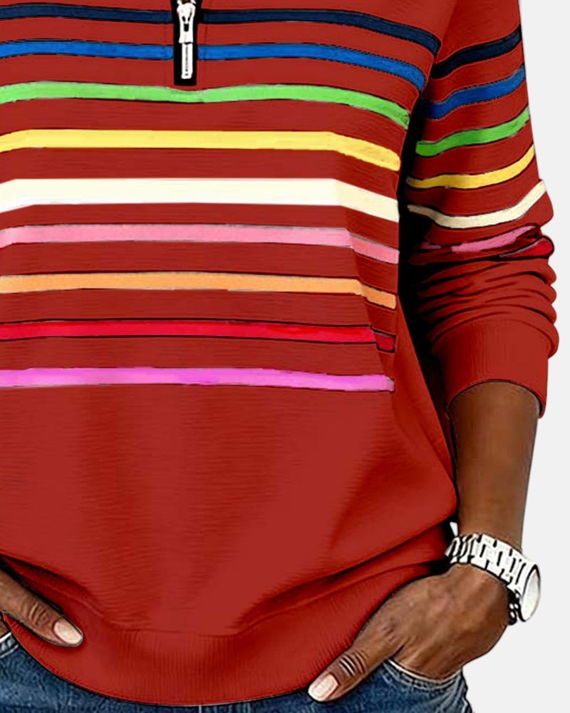 Sudadera de mujer a rayas con media cremallera y corte relajado
