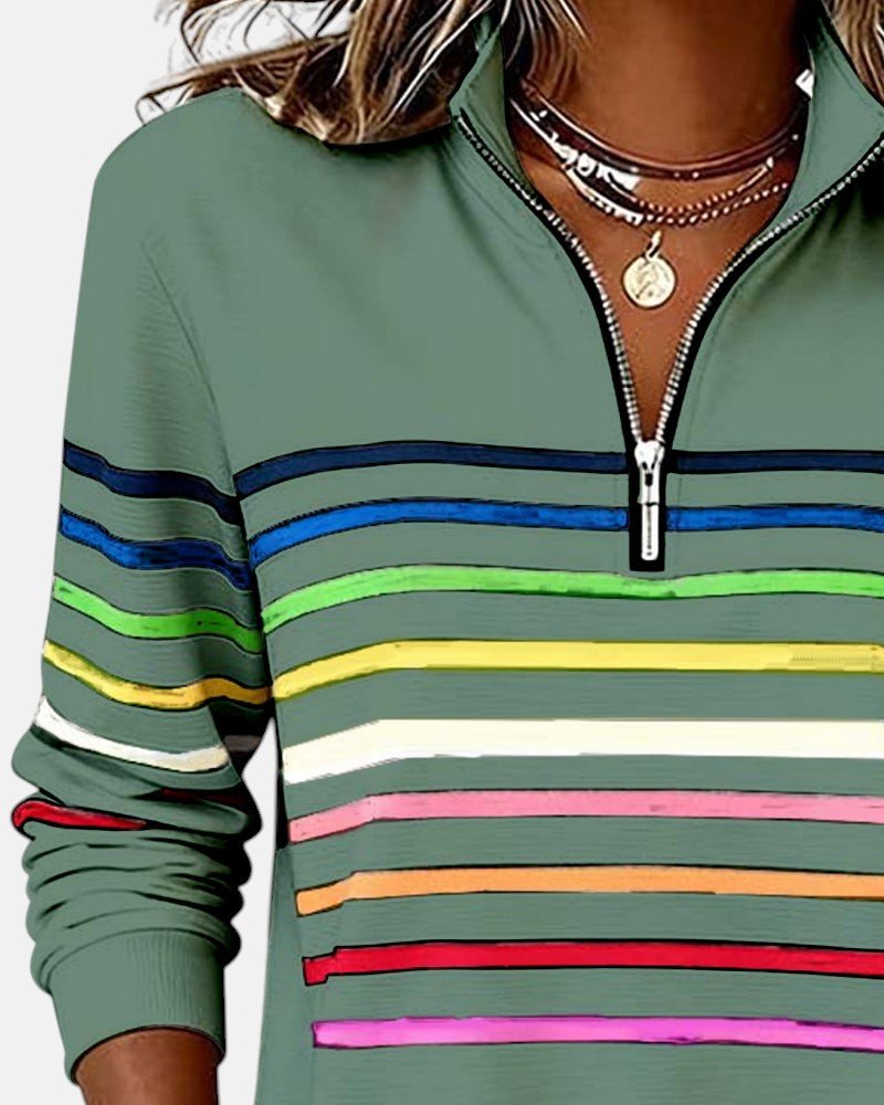 Sudadera de mujer a rayas con media cremallera y corte relajado