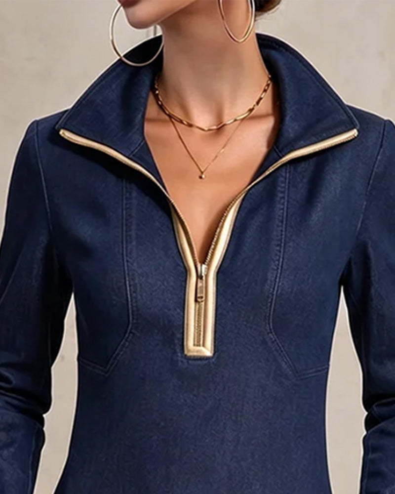 Vestido corto para mujer con cuello alto y media cremallera