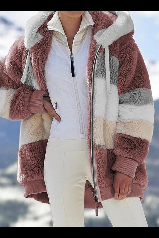 Chaqueta cálida mujer con capucha y bloques de color