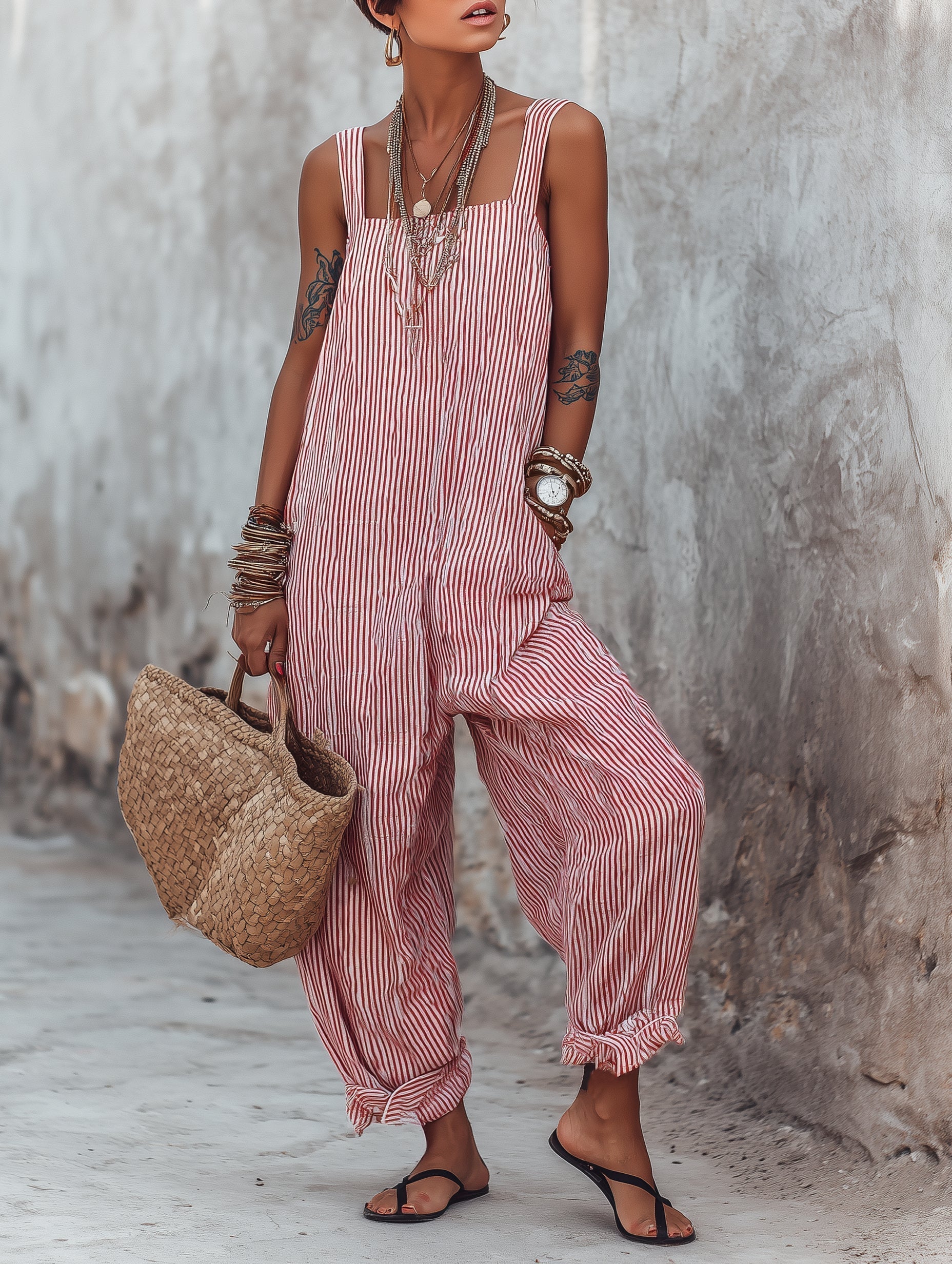 Mono mujer rayas oversize escote cuadrado verano