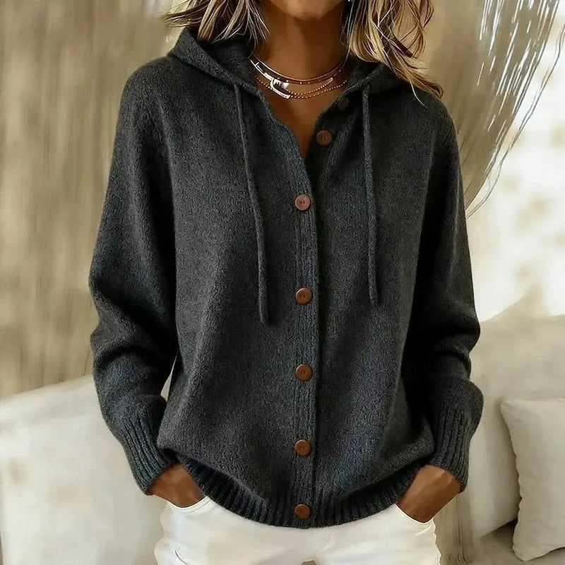 Cárdigan de punto con capucha y botones casuales para mujer