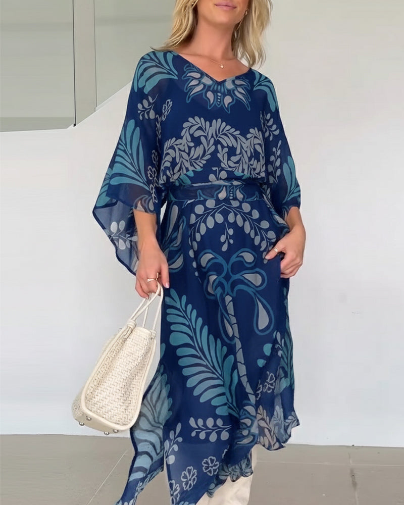 Vestido bohemio mujer maxi estampado hojas fluido elegante