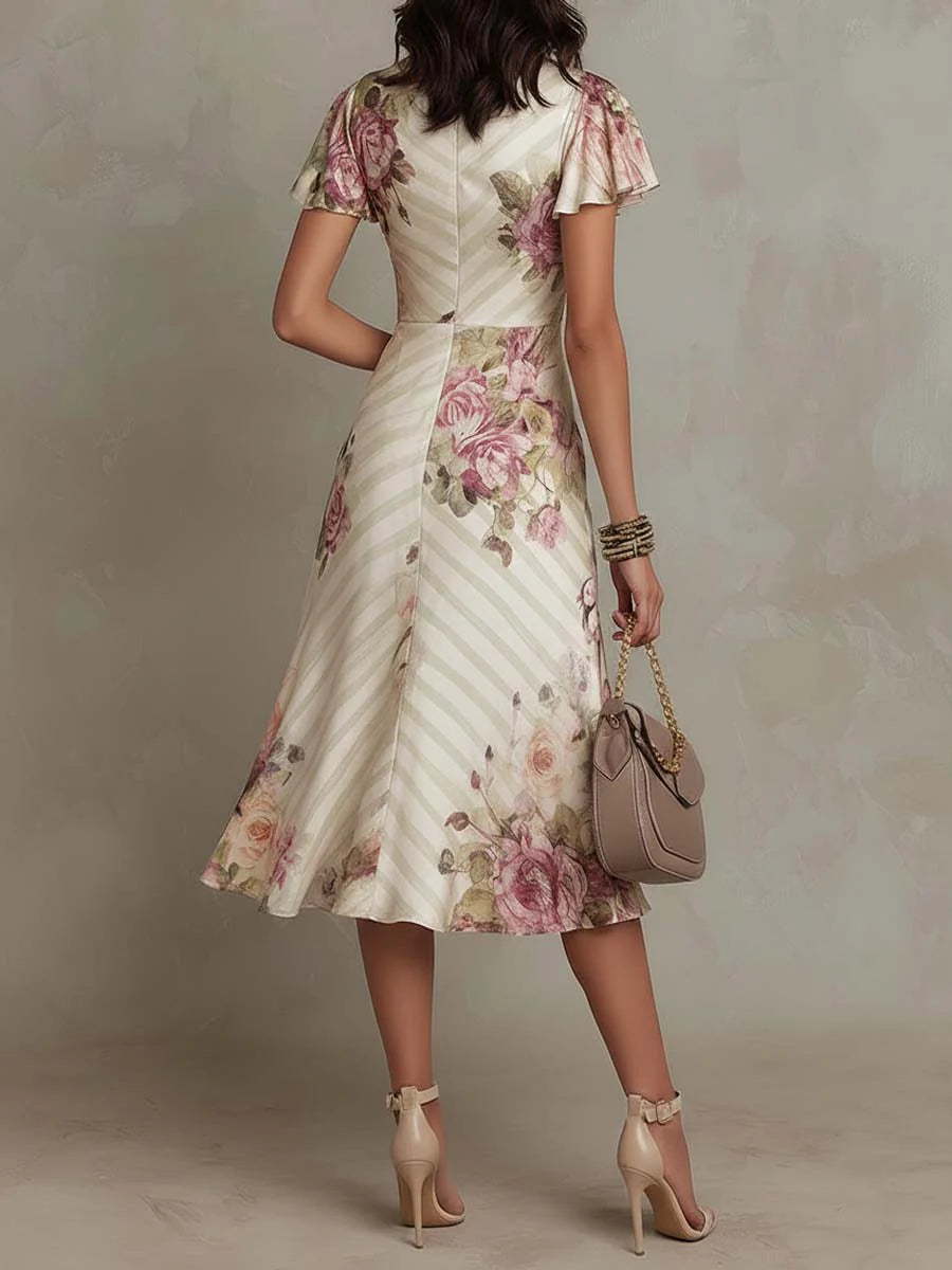 Vestido Midi Satén Floral Mujer – Estilo Elegante y Silueta Favorecedora
