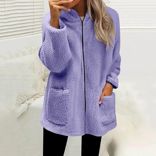 Chaqueta polar para mujer con cremallera y bolsillos