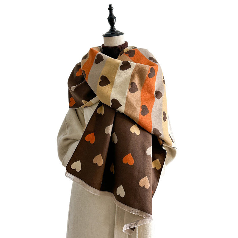 Bufanda amplia con corazones y franjas multicolor para mujer