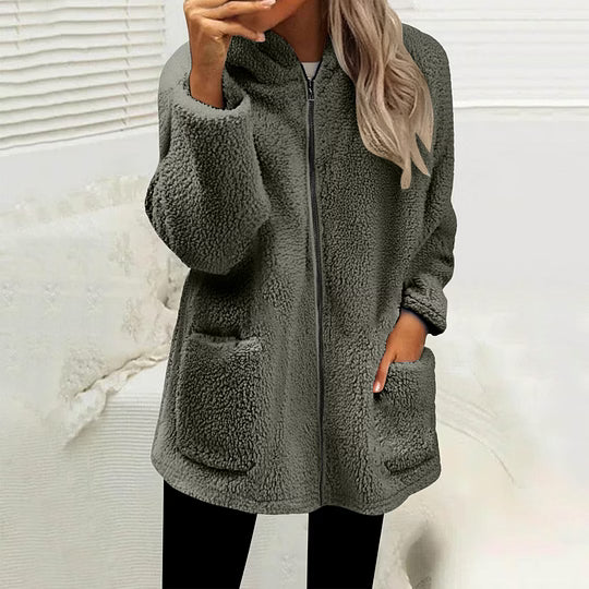 Chaqueta polar para mujer con cremallera y bolsillos