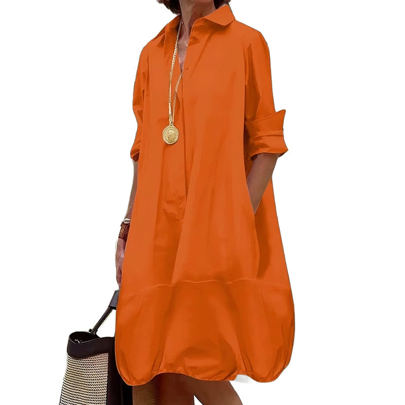 Vestido camisero amplio para mujer con cuello clásico