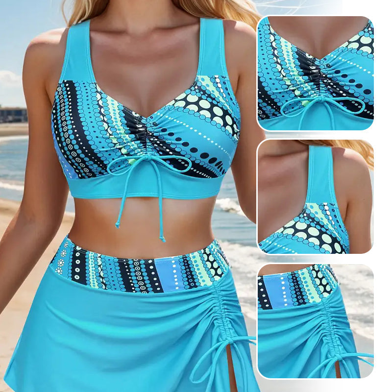 Traje de baño mujer 3 piezas estampado con falda ajustable