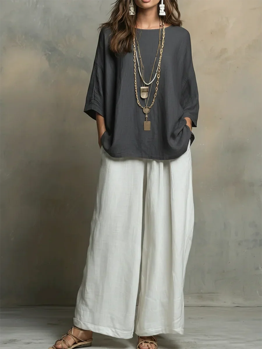 Conjunto mujer lino dos piezas – outfit suelto elegante verano