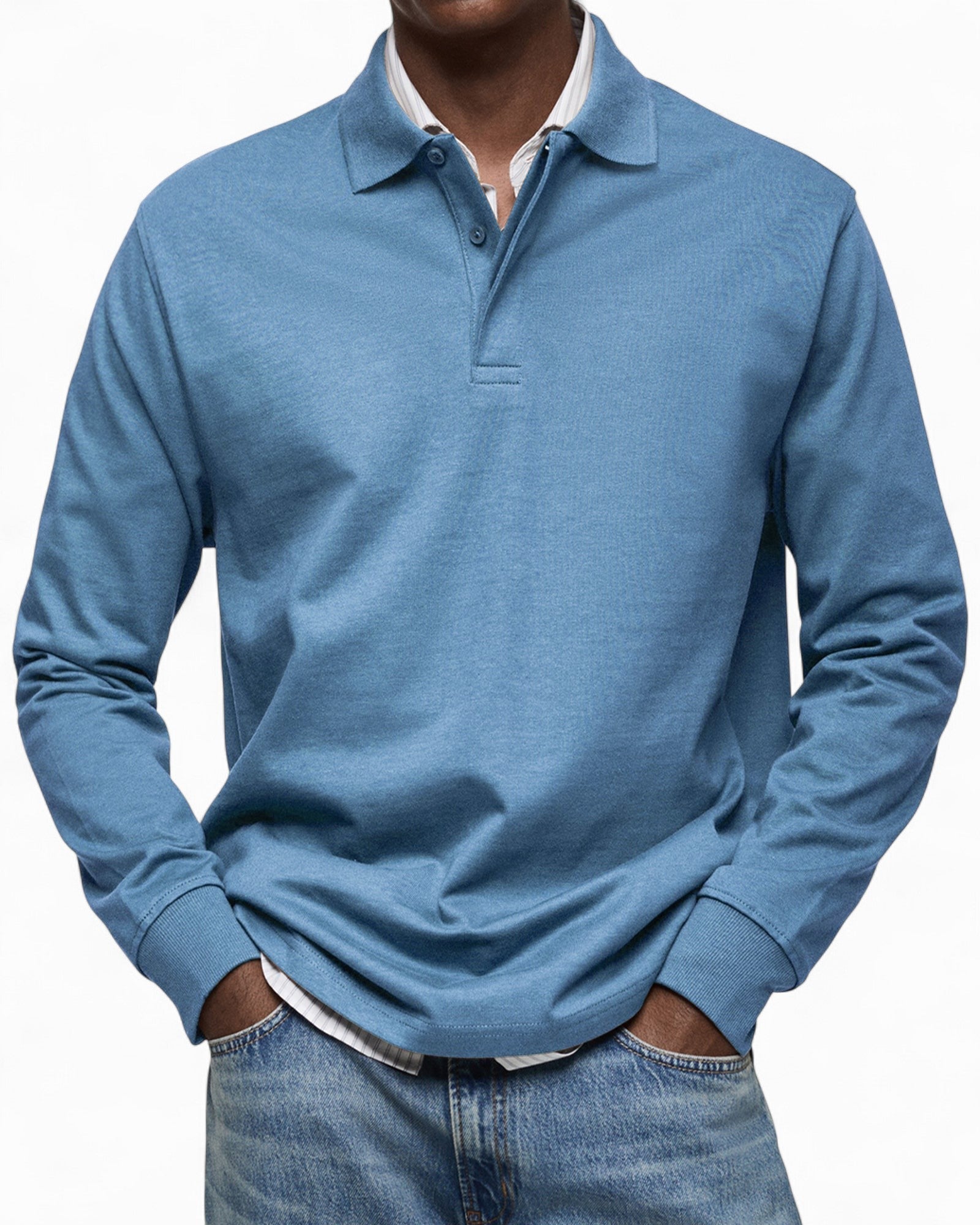 Polo hombre manga larga tejido suave – estilo elegante moderno diario