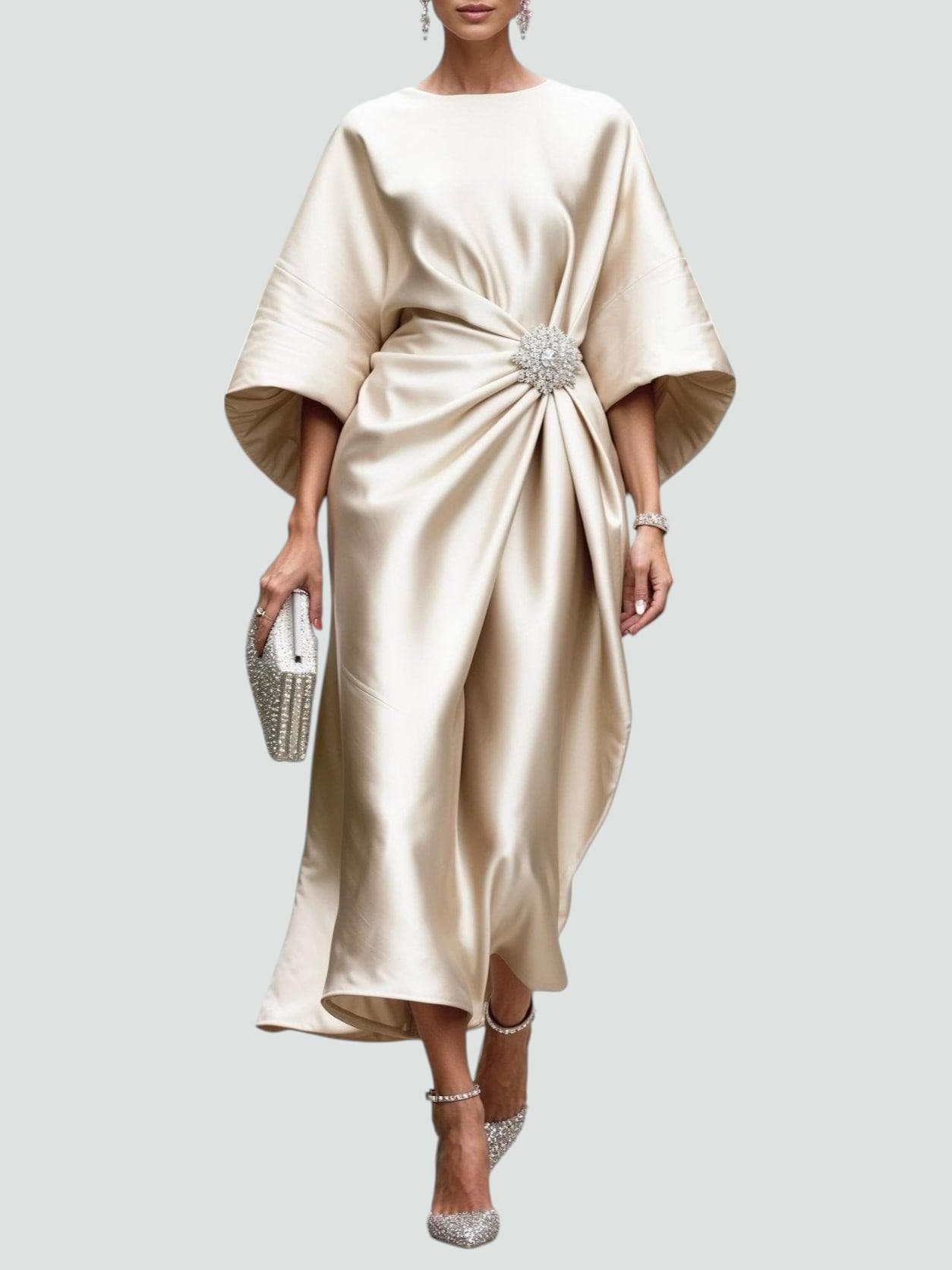Vestido Midi Mujer Satinado Con Detalle Elegante – Diseño Fluido Sofisticado