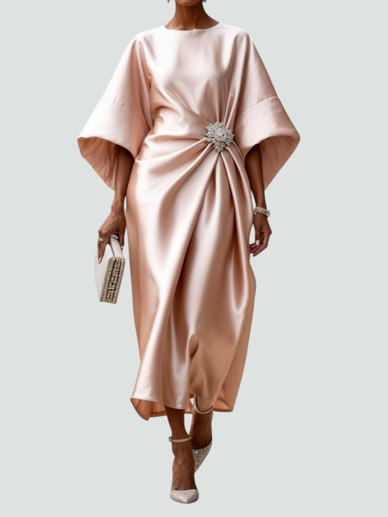 Vestido Midi Mujer Satinado Con Detalle Elegante – Diseño Fluido Sofisticado
