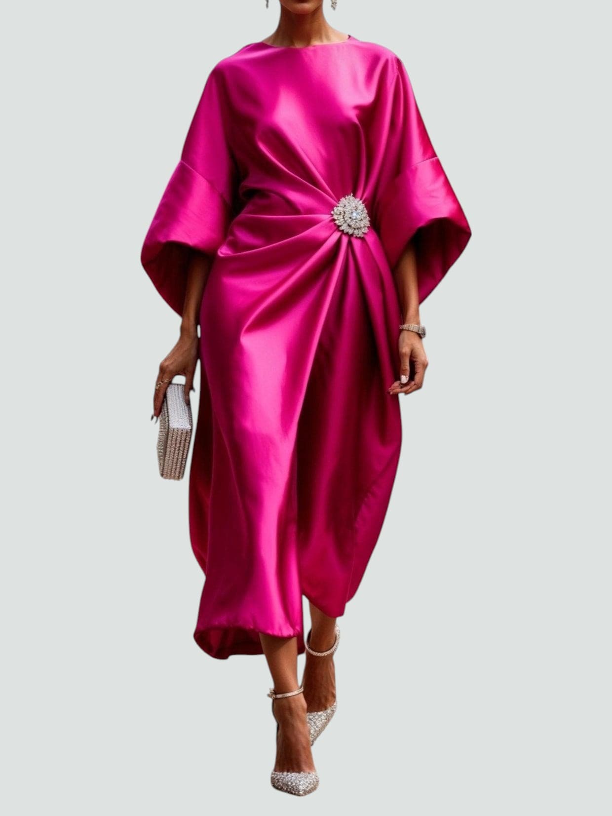 Vestido Midi Mujer Satinado Con Detalle Elegante – Diseño Fluido Sofisticado
