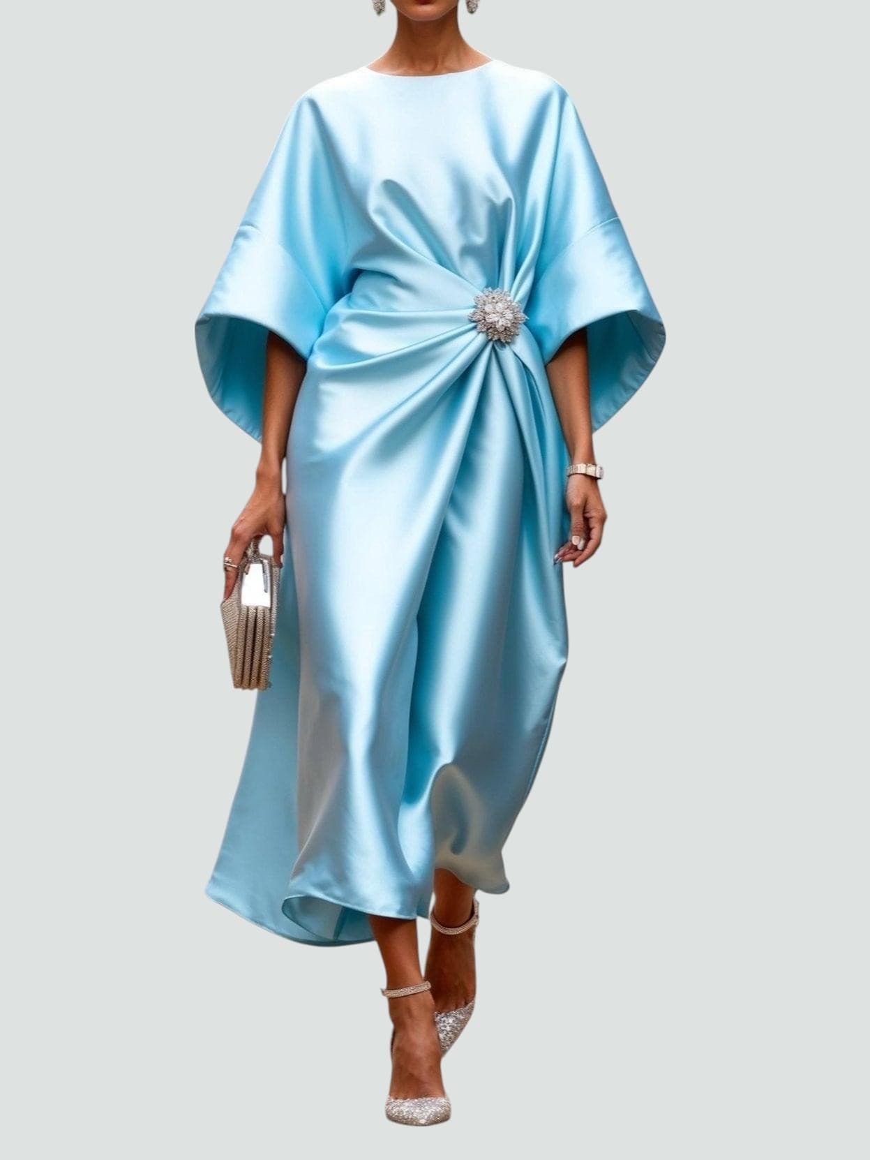 Vestido Midi Mujer Satinado Con Detalle Elegante – Diseño Fluido Sofisticado