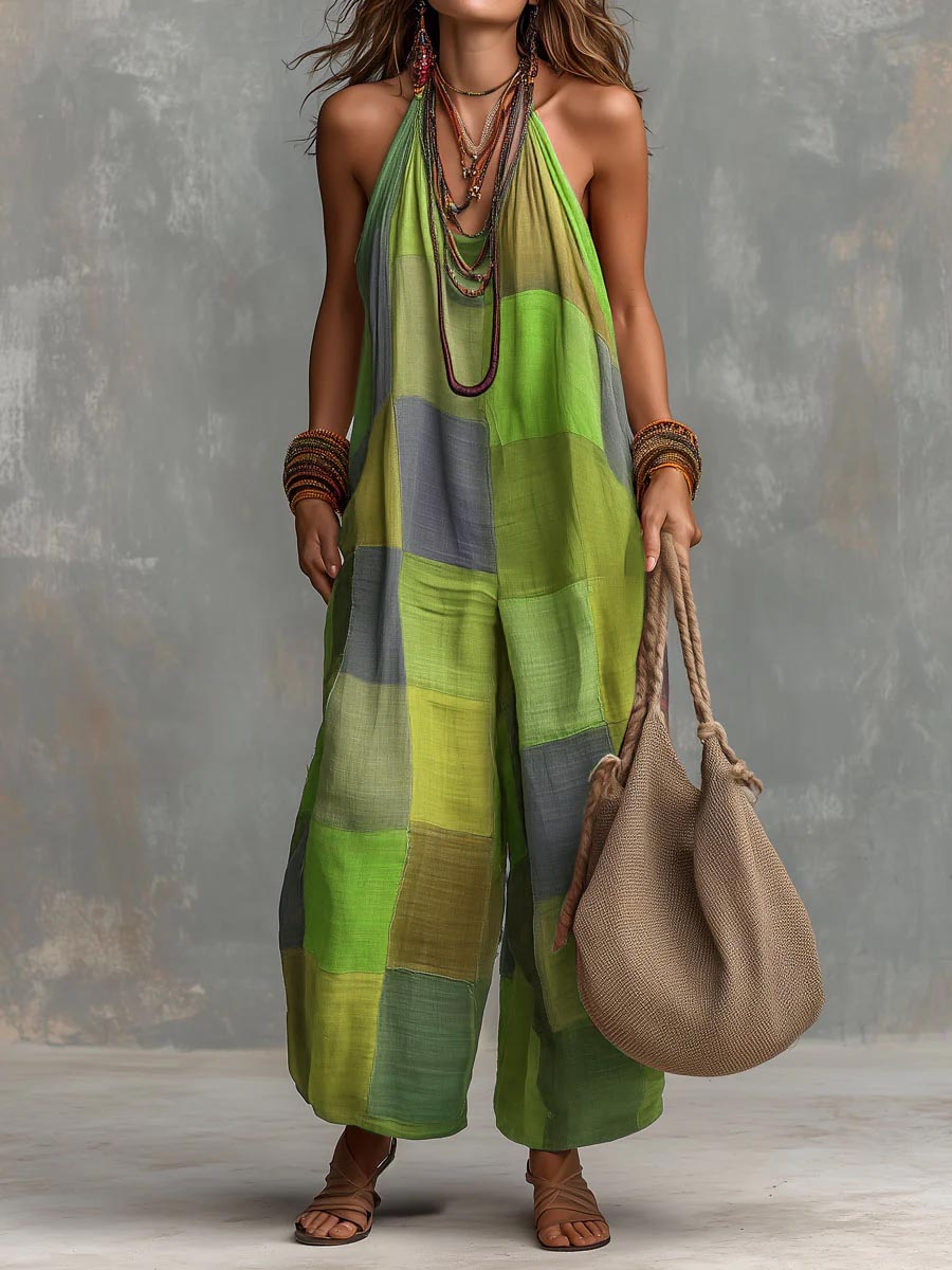 Mono Patchwork de Algodón y Lino – Corte Amplio Veraniego Bohemio